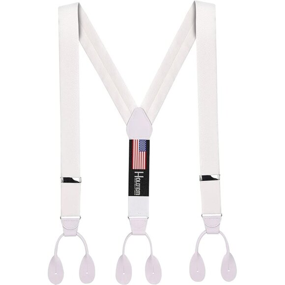 HOLD'EM 100% Silk Suspenders For Men Y-Back Button End – White Twill - Picture 1 of 7